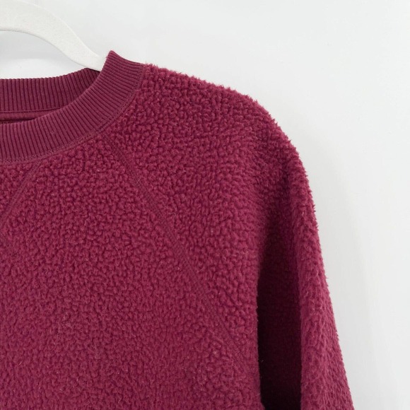 Everlane Renew Teddy Fleece Pullover Sweater Sz M Red Oxblood Stretch Raglan Slv - Picture 2 of 9